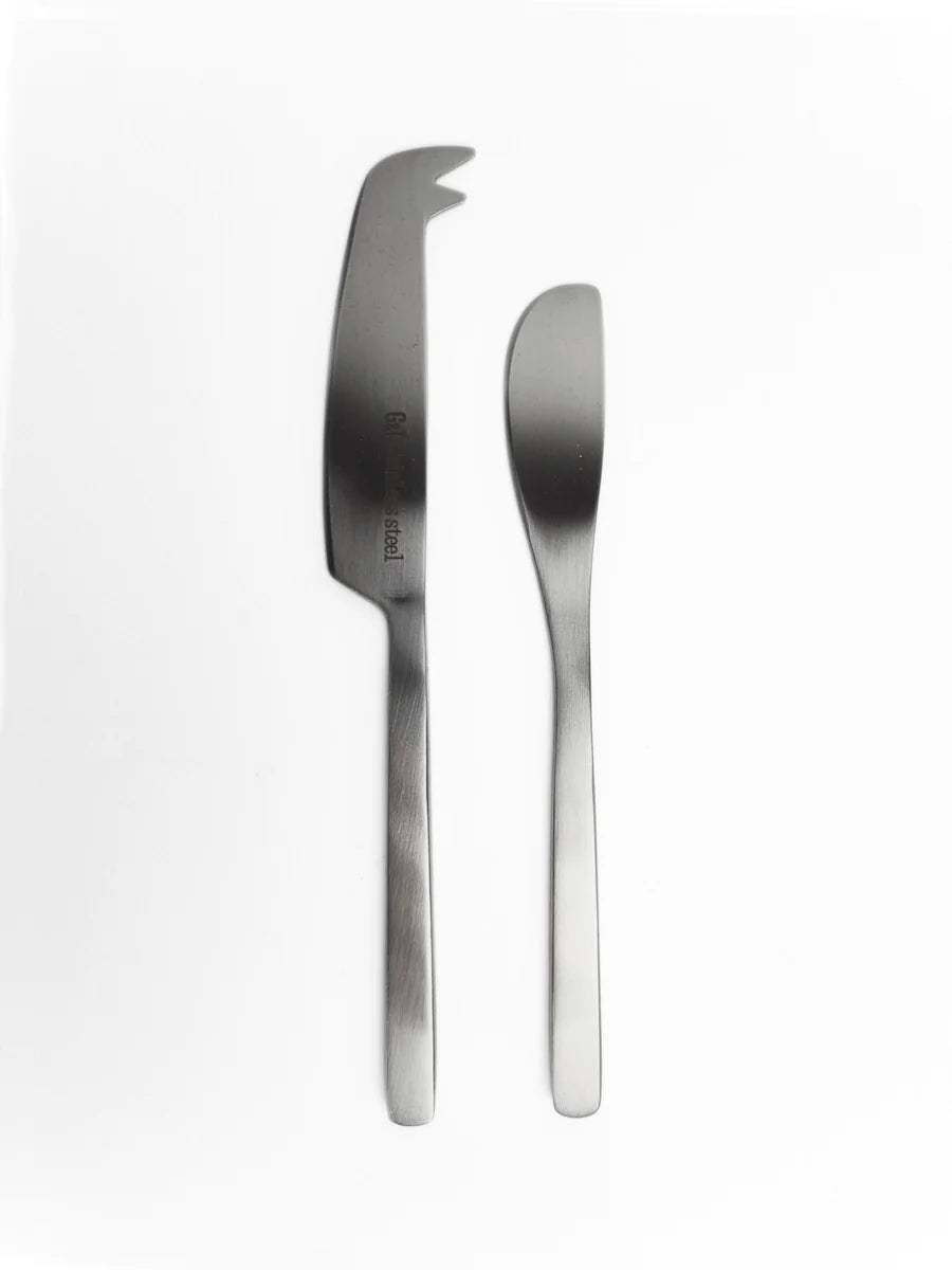 Brushed stainless steel 2 piece cheese set