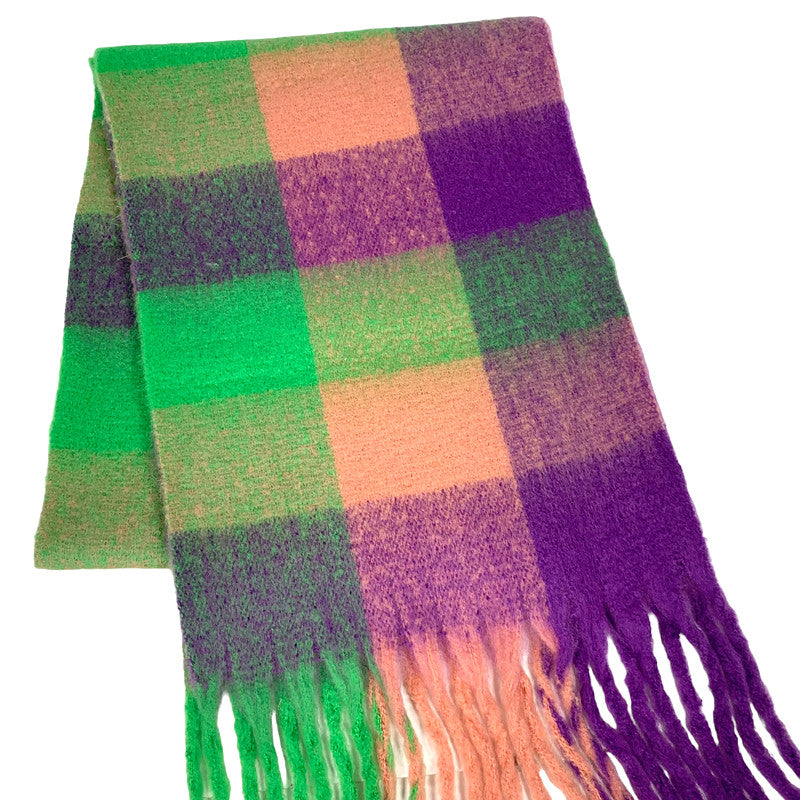 Woolly Scarf Green Pink & Purple