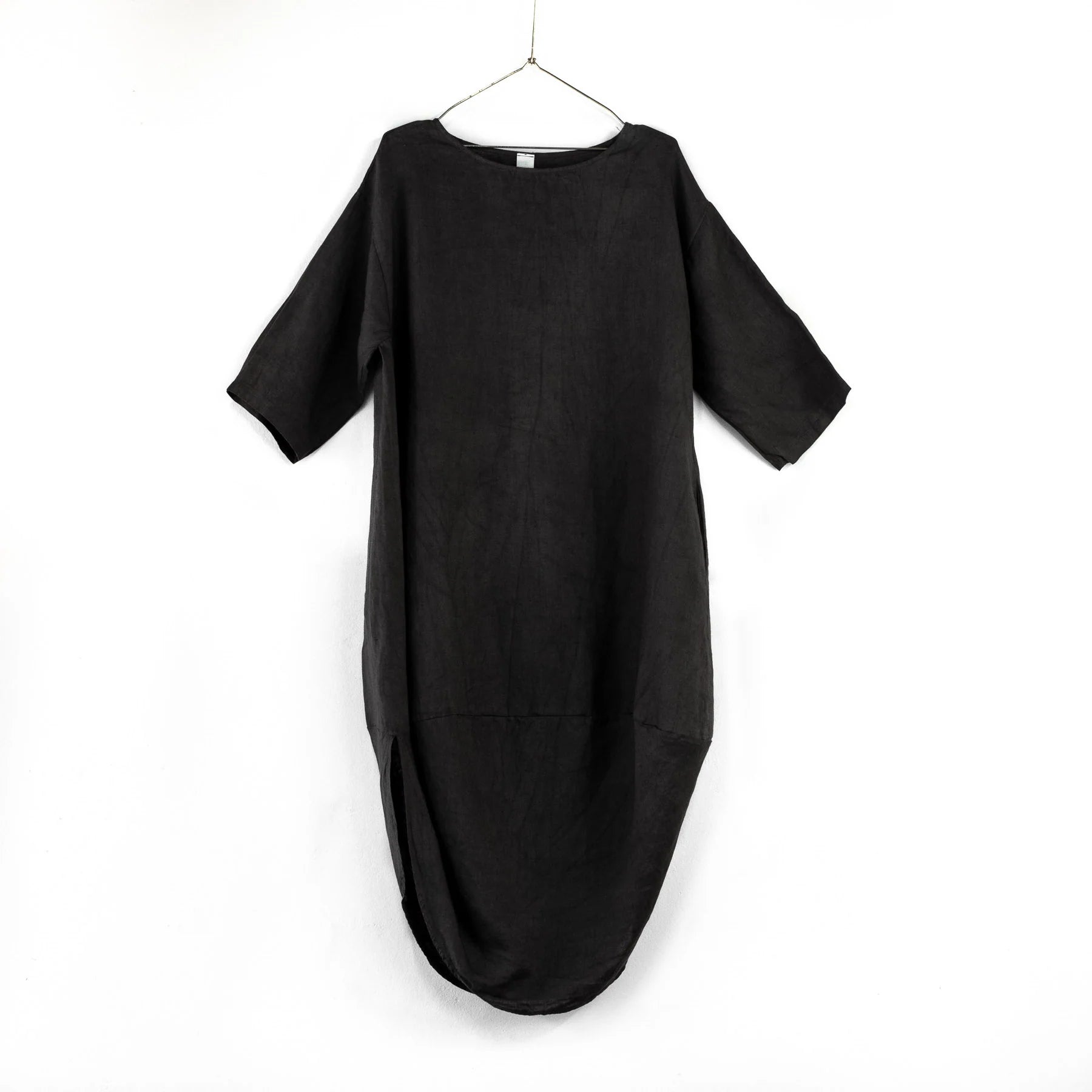 Linen Scallop Hem Dress Black